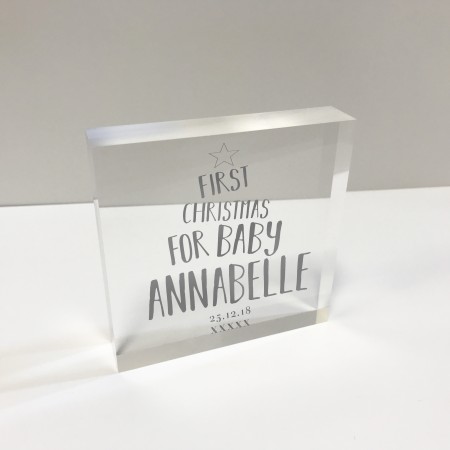 4x4 Acrylic Block Glass Token Square - First Christmas